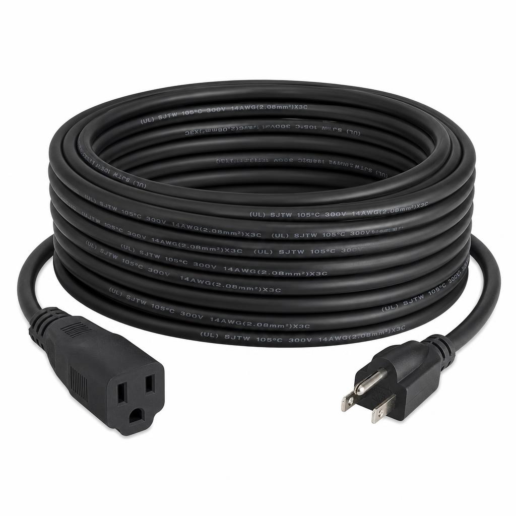 50' Black Power Cable — 12 AWG SJTW (US 120V)