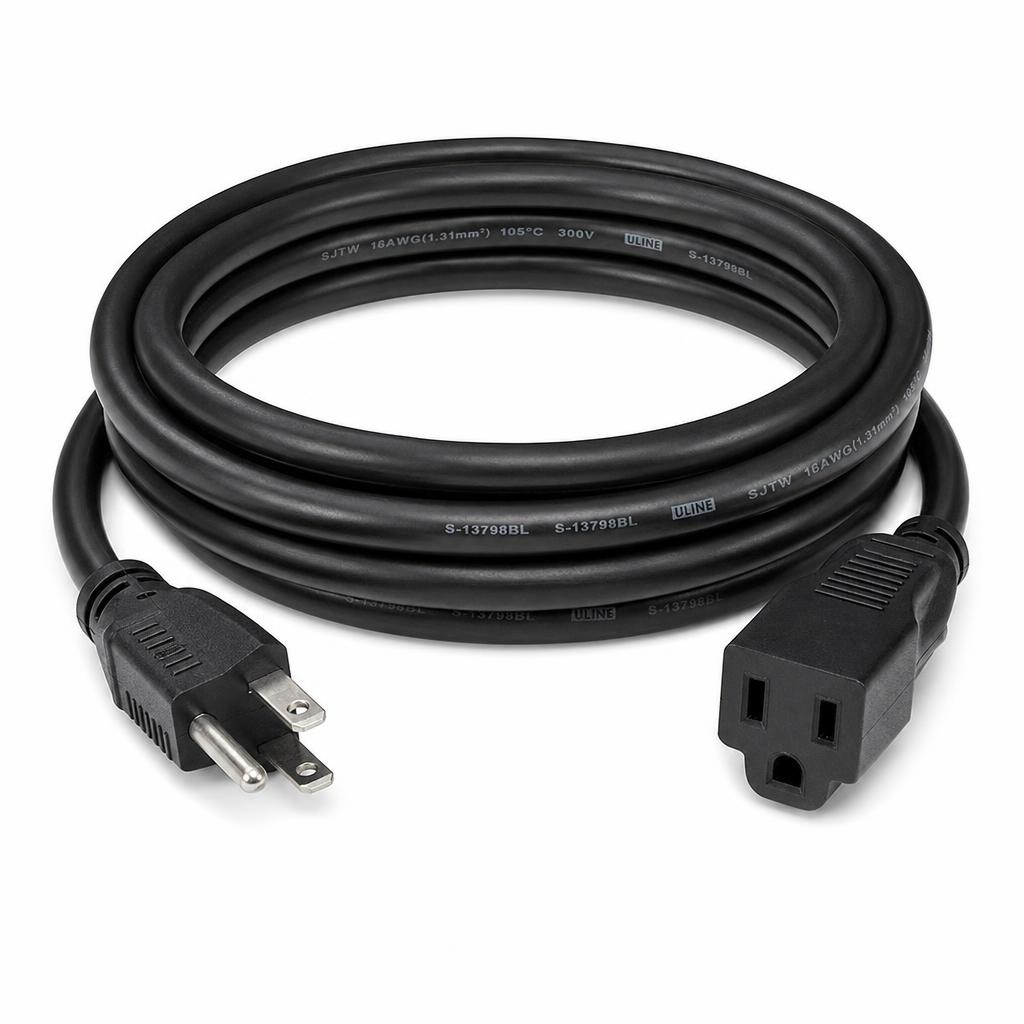 10' Black Power Cable — 12 AWG SJTW (US 120V)
