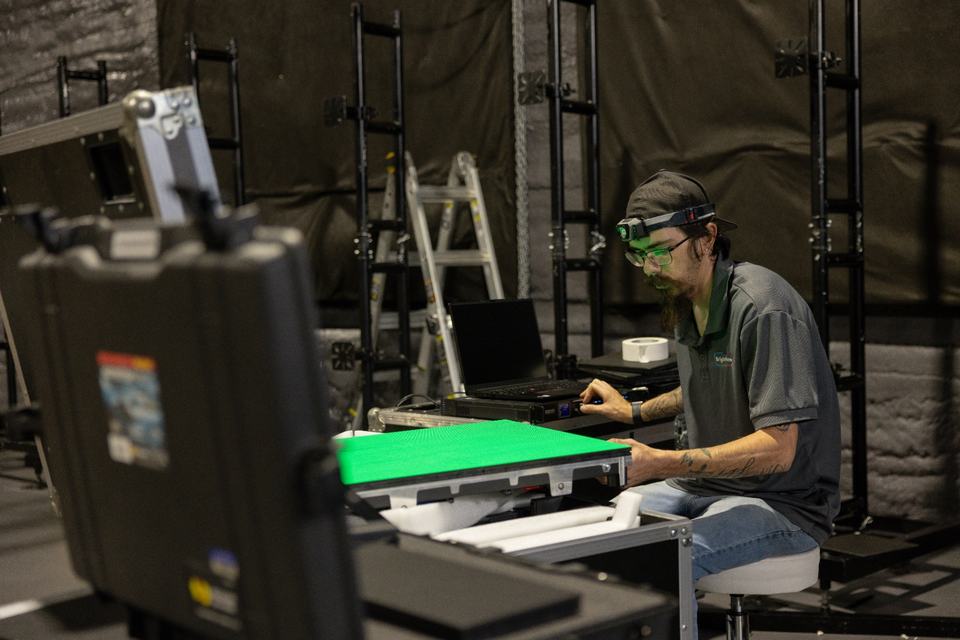 Green color test on an LED panel during quality control