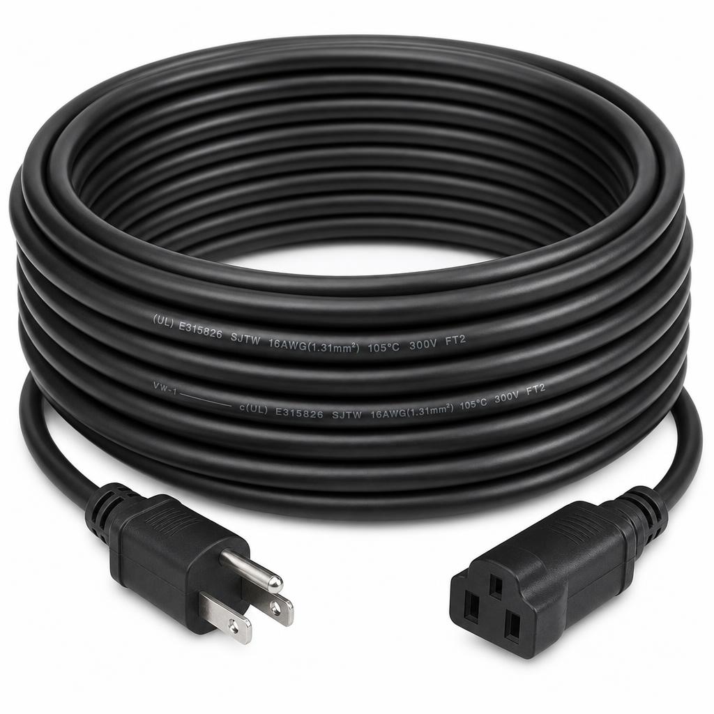 100' Black Power Cable — 10 AWG SJTW (US 120V)